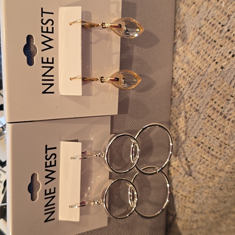NINE WEST WOMEN'S FASHION JEWELRY DANGLE EARRINGS SILVER AND GOLDTONES BUNDLE